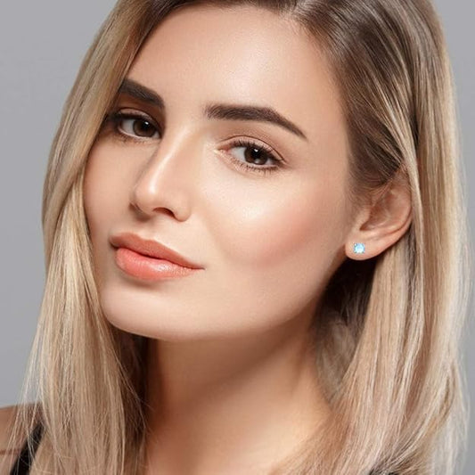 Blue Moonstone Round Stud Earrings for Women β Boho Minimal Style