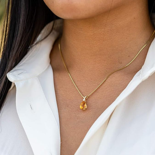 Elegant Pear-Cut Yellow Citrine Pendant for Women – Radiant and Timeless