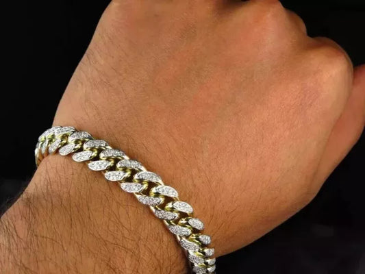 Moissanite Cuban Link Bracelet in Yellow Gold Plating – Radiant Sparkle & Bold Elegance | Luxury Jewelry"