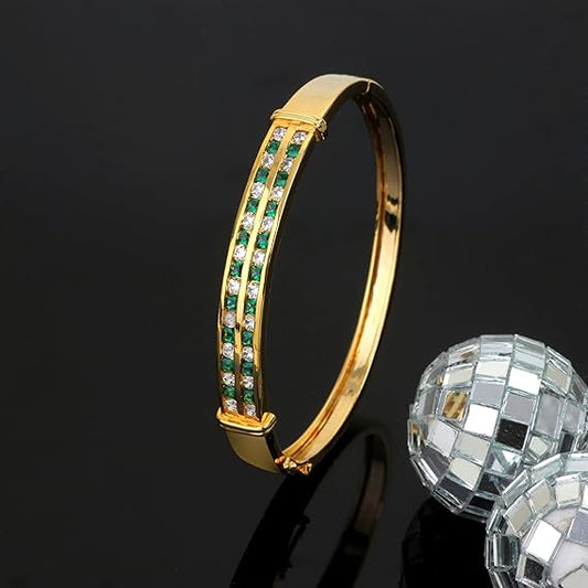 Princess Cut Green Emerald & Diamond Bangle Bracelet – Luxurious & Elegant