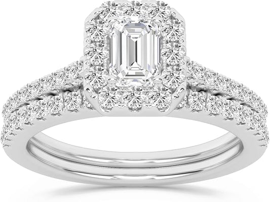 Luxury Emerald-Cut Diamond Engagement and Wedding Set