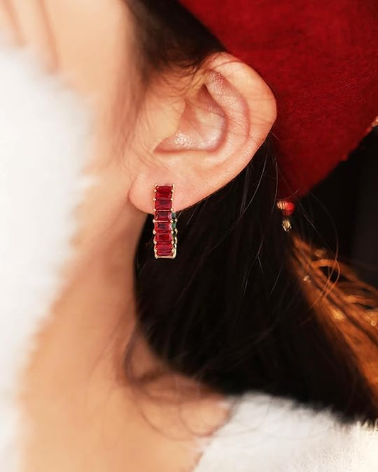 Emerald Cut Garnet & Emerald Hoop Earrings β Timeless Beauty