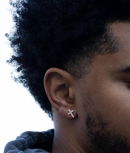 Minimalist Cross Round Stud Earrings for Men