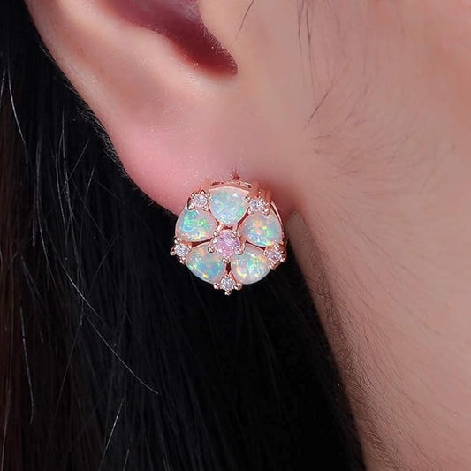 Hearts in Blossom: Oval Pink Opal with Pink Sapphire Studs