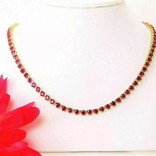Romantic Oval Red Ruby Tennis Necklace – Classic Elegance