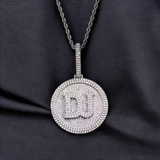 Custom Moissanite Initial Circle Pendant β Personalized Sparkling Pendant in Silver