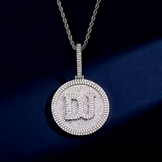 Custom Moissanite Initial Circle Pendant β Personalized Sparkling Pendant in Silver