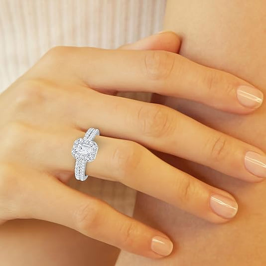 Luxury Emerald-Cut Diamond Engagement and Wedding Set