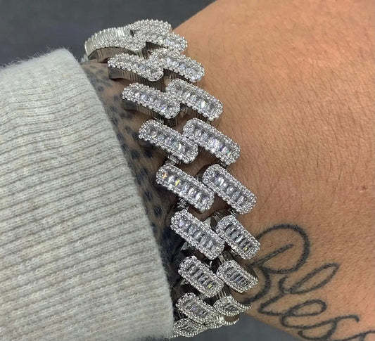 Channel-Set Baguette Cut Simulated Diamond Cuban Link Bracelet