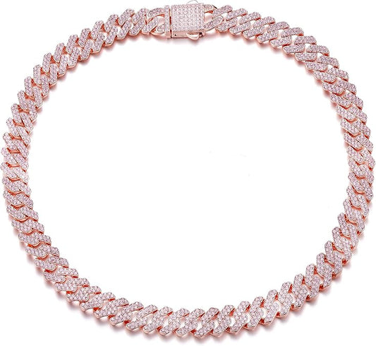 Elegant Moissanite Cuban Necklace for Women – Round Cut, Rose Gold Shine