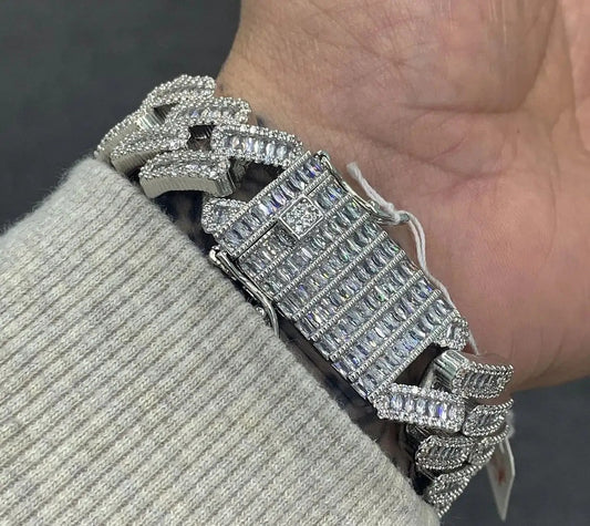 Channel-Set Baguette Cut Simulated Diamond Cuban Link Bracelet