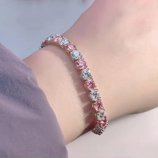 4MM Pink Sapphire Bracelets White Gold Plated Silver Bracelets Women's Diamond Tennis Bracelets