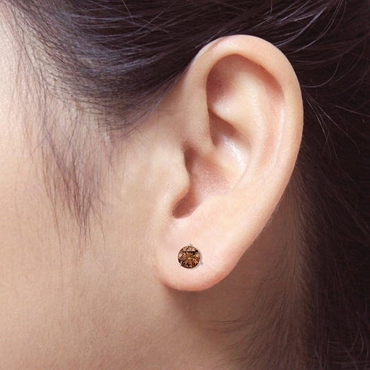 Brown Diamond Stud Earrings with Three-Prong Secure Setting