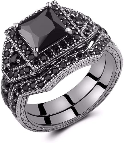 Women’s Bridal Set with Princess Cut Black Diamond Center Stone