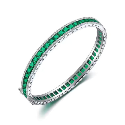 Luxurious Princess Cut Emerald Bangle – A Classic Green Statement