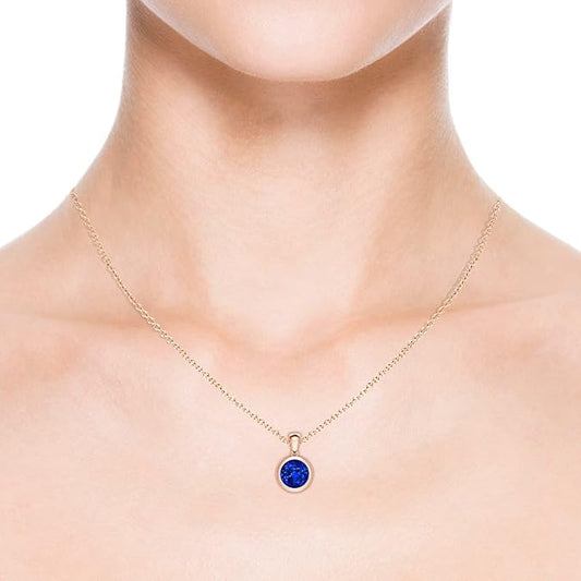 Minimalist Blue Sapphire Pendant β Bezel Set Round Necklace