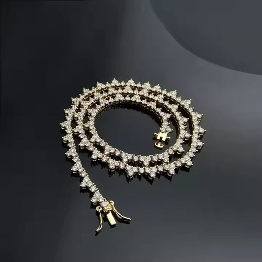 4MM Elegant Round Cut Diamond Tennis Necklace - Yellow Gold-Plated Silver for Women
