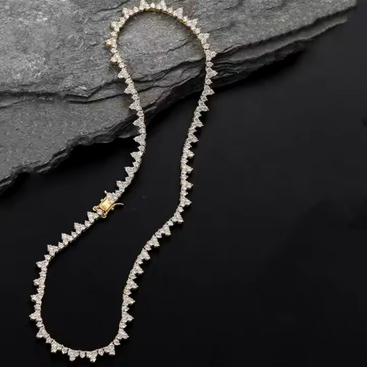 4MM Elegant Round Cut Diamond Tennis Necklace - Yellow Gold-Plated Silver for Women