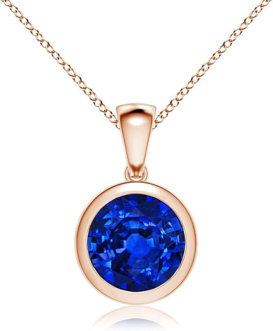 Minimalist Blue Sapphire Pendant β Bezel Set Round Necklace