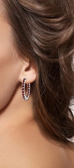 Bright and Bold Red Garnet Hoop Earrings – A Sparkling Touch of Color