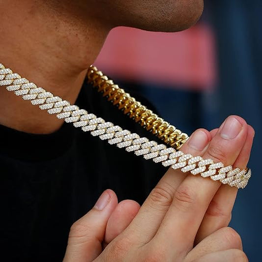 Men’s Round Cut Moissanite Cuban Chain – Gold Plated Statement Jewelry