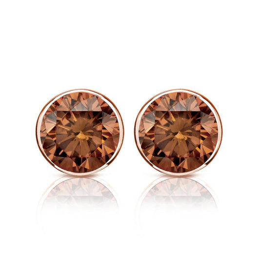 7MM Brown Diamond Bezel Set Stud Earrings | 925 Sterling Silver