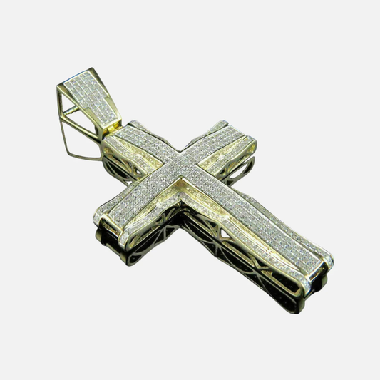 Yellow Gold Silver Real Moissanite Men's Cross Men's Pendant
