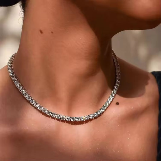 4mm Diamond Tennis Necklace Wedding Women's Necklace Silver Handmade Necklace