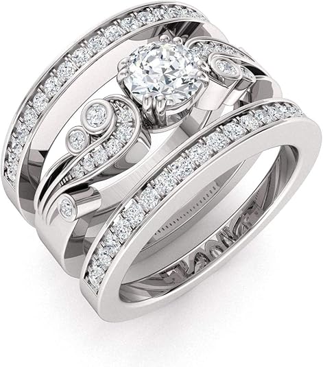 Matching Trio Bridal Ring Set with Round Cut Diamonds