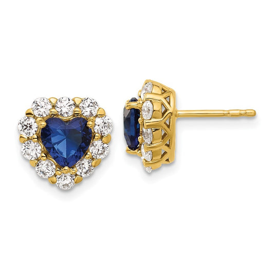 14k Yellow Gold Over 1.3 Ct Lab Created Diamond and Sapphire Halo Heart Stud Earrings