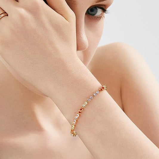 Dazzling Multi-Sapphire Round Cut Tennis Bracelet β Timeless Beauty