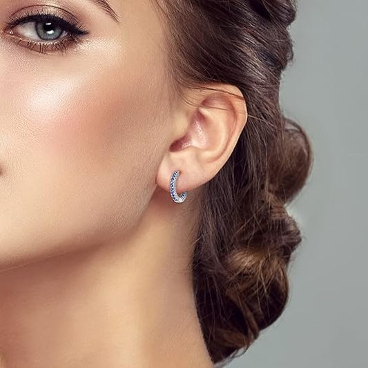 Blue Sapphire Hoop Earrings for Women - Elegant Round Design
