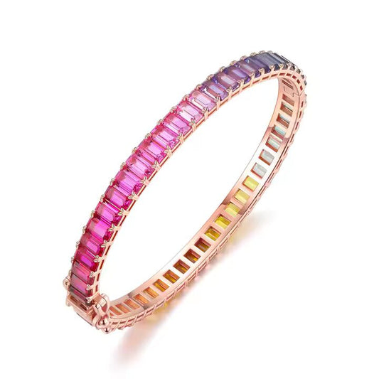 Charming Emerald Cut Multi-Sapphire Bangle – Sophisticated Color Harmony