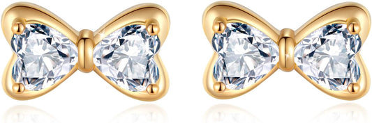 Womenβs Heart Shaped Diamond Bow Knot Stud Earrings β Classic and Stylish