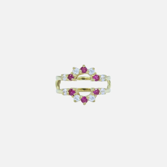 925 Sterling Silver Red Ruby And Diamond Ring Guard For Ring