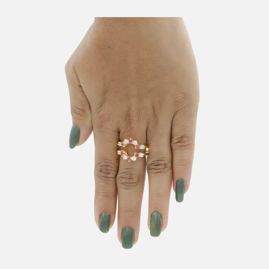 925 Sterling Silver Red Ruby And Diamond Ring Guard For Ring