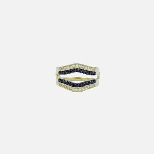 14K Yellow Gold Over Black And White Diamond Wedding Wrap Ring