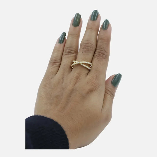 Silver Round Diamond Wedding Criss Cross Ring