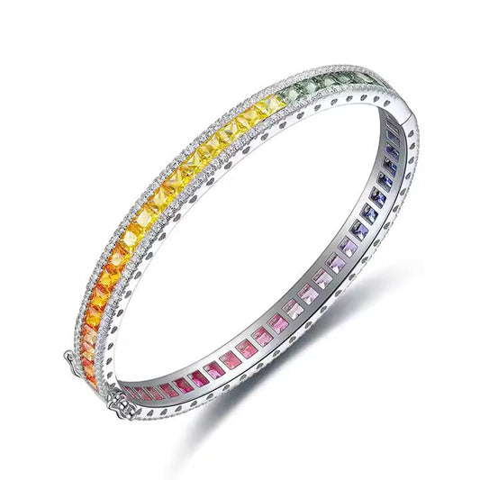 Luxurious Multi-Sapphire Bangle Bracelet – Princess Cut Perfection