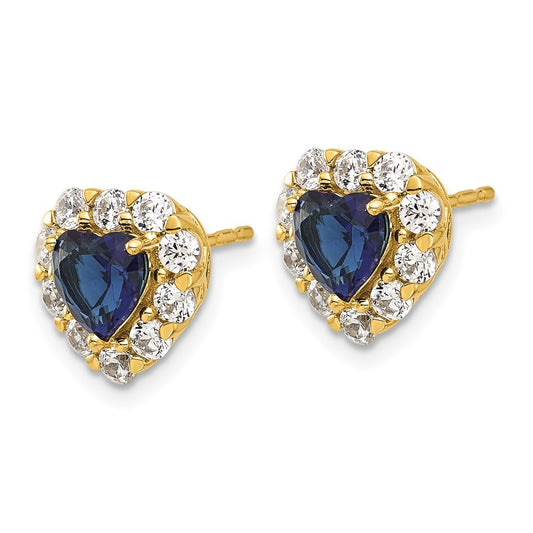 14k Yellow Gold Over 1.3 Ct Lab Created Diamond and Sapphire Halo Heart Stud Earrings