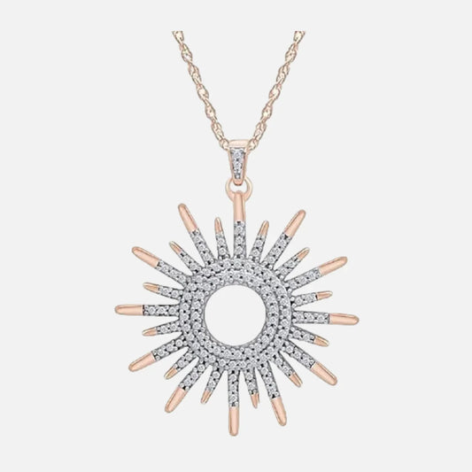 Women's Sun Shape Moissanite Pendant Rose Gold Silver Pendant Free Chain