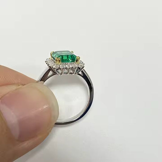 Glamorous Emerald-Cut Green Emerald Ring β White Gold Plated Finish