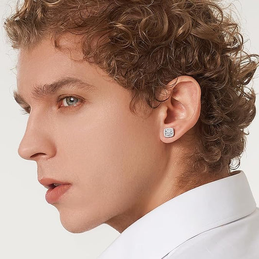 Luxury Round Cut Diamond Earrings in Square Design