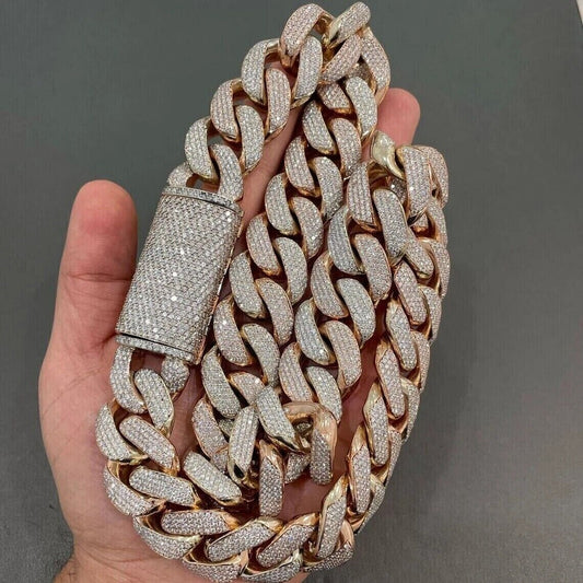 16MM Round Cut Real Moissanite Cuban Chain Necklace