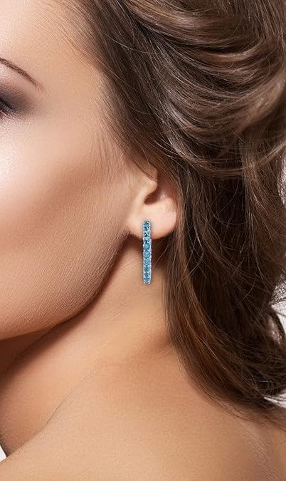 Elegant Round Cut Blue Topaz Hoop Earrings - Timeless Sparkle
