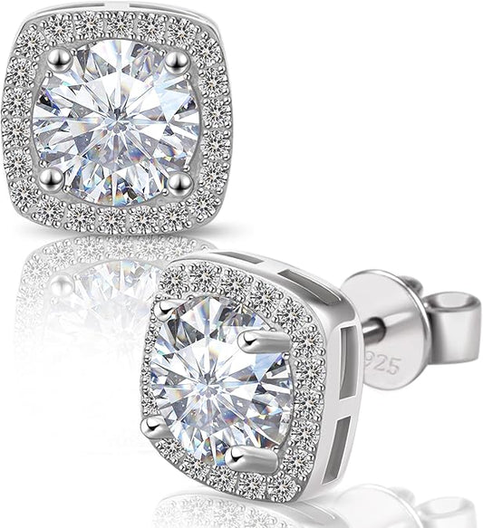 Luxury Round Cut Diamond Earrings in Square Design