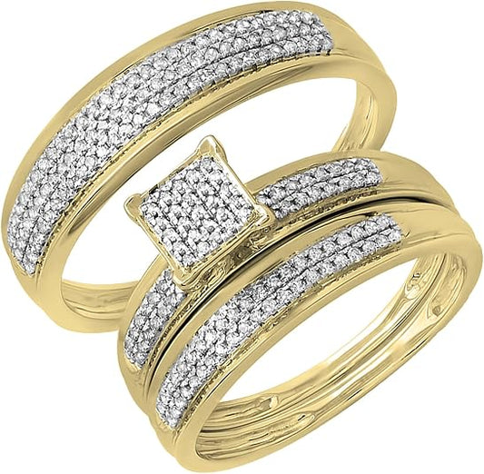 Matching Trio Ring Set for Him and Her – Round Cut Elegance