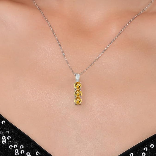 Radiant Round-Cut Citrine 3-Stone Pendant β Vibrant Charm