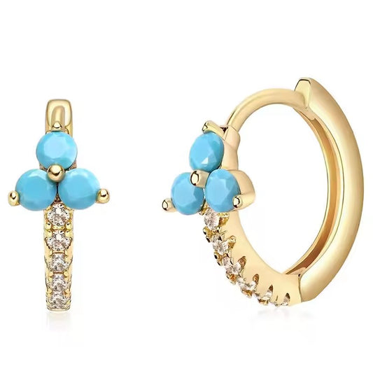 Chic Round-Cut Turquoise Hoop Earrings for Women - Vibrant and Stylish