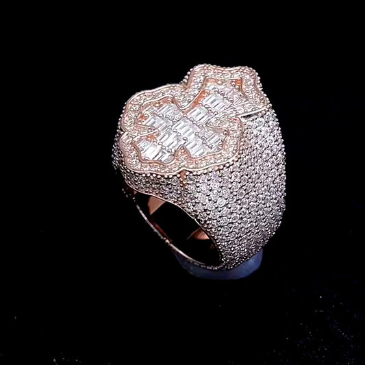 Custom Hip Hop Cross Ring with Real Moissanite Diamonds in Silver